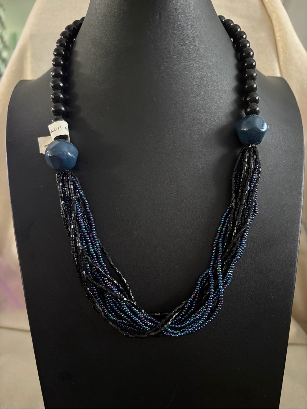 Vintage Black and Blue Beaded Multi-Strand Necklace